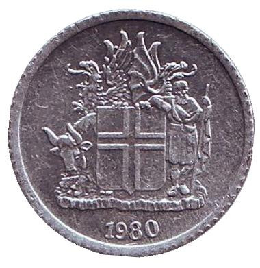 Монета 1 крона. 1980 год, Исландия.