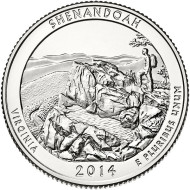 Монета 25 центов (D). 2014 год, США. Национальный парк Шенандоа. Парк № 22. Монета 25 центов (D). 2014 год, США. Национальный парк Шенандоа. Парк № 22.