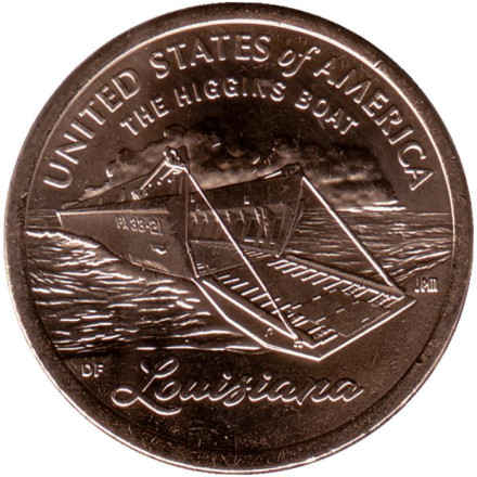 Монета 1 доллар. 2023 год (P), США. Десантный катер. Серия "Американские инновации".