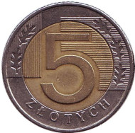 Монета 5 злотых. 2010 год, Польша. Монета 5 злотых. 2010 год, Польша.