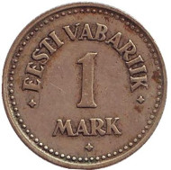 Монета 1 марка. 1924 год, Эстония. Монета 1 марка. 1924 год, Эстония.
