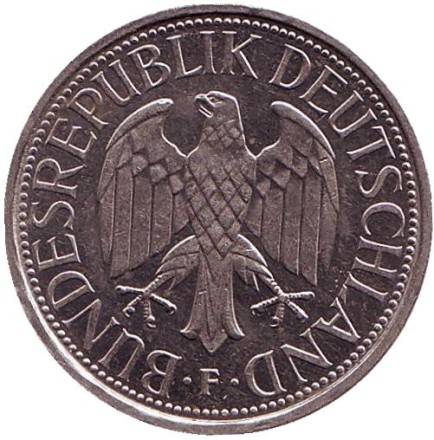 Монета 1 марка. 1992 год (F), ФРГ. Монета 1 марка. 1992 год (F), ФРГ.