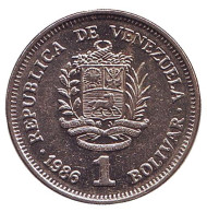 Монета 1 боливар. 1986 год, Венесуэла. Монета 1 боливар. 1986 год, Венесуэла.
