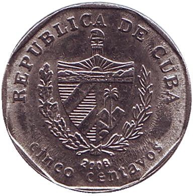 Монета 5 сентаво. 2008 год, Куба. (Вар. II) Монета 5 сентаво. 2008 год, Куба. (Вар. II)