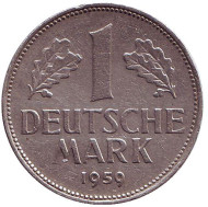 Монета 1 марка. 1959 год (F), ФРГ. Монета 1 марка. 1959 год (F), ФРГ.