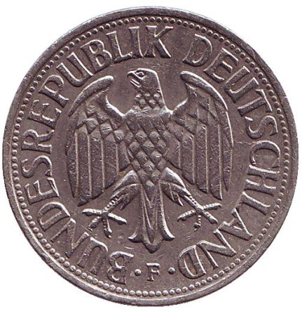 Монета 1 марка. 1959 год (F), ФРГ.