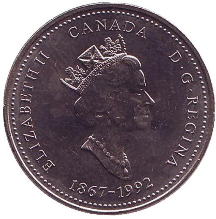 Монета 25 центов. 1992 год, Канада. Новая Шотландия. 125 лет Конфедерации Канады. Монета 25 центов. 1992 год, Канада. Новая Шотландия. 125 лет Конфедерации Канады.