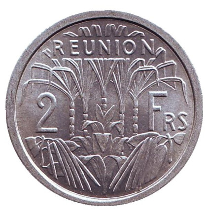 Монета 2 франка. 1948 год, Реюньон. aUNC. Сахарный тростник.
