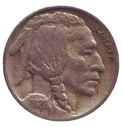 Монета 5 центов. 1928 год (S), США. Бизон. Индеец. Монета 5 центов. 1928 год (S), США. Бизон. Индеец.