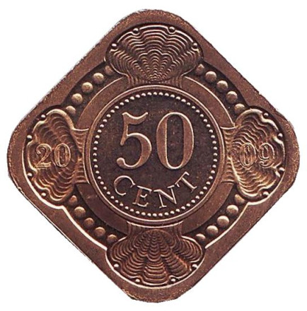 Монета 50 центов. 2009 год, Нидерландские Антильские острова. BU.