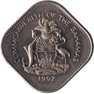 Монета 15 центов. 1992 год, Багамские острова. Гибискус.