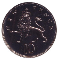 Монета 10 пенсов. 1974 год, Великобритания. Proof. Лев. Монета 10 пенсов. 1974 год, Великобритания. Proof. Лев.