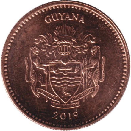 Монета 5 долларов, 2019 год, Гайана. Сахарный тростник. Монета 5 долларов, 2019 год, Гайана. Сахарный тростник.