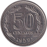 Монета 50 сентаво. 1959 год, Аргентина. Монета 50 сентаво. 1959 год, Аргентина.