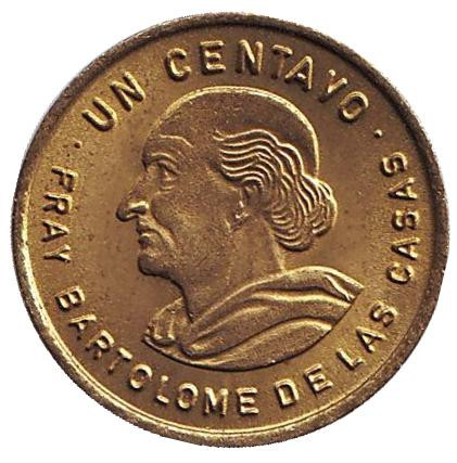 Монета 1 сентаво. 1989 год, Гватемала. aUNC. Бартоломе де лас Касас.