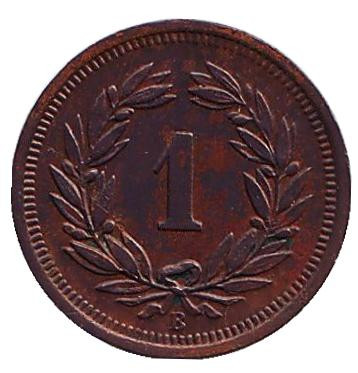 Монета 1 раппен. 1921 год, Швейцария.