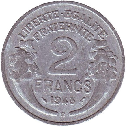 Монета 2 франка. 1948-В год, Франция.