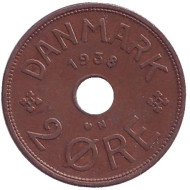 Монета 2 эре. 1938 год, Дания. Монета 2 эре. 1938 год, Дания.