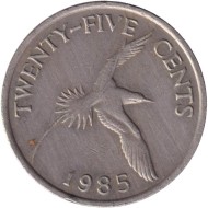 Монета 25 центов. 1985 год, Бермудские острова. Белохвостый фаэтон. Монета 25 центов. 1985 год, Бермудские острова. Белохвостый фаэтон.