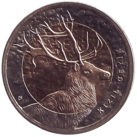 Монета 1 лира, 2012 год, Турция. Олень.