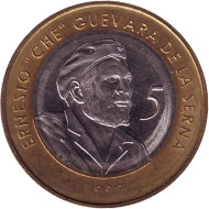 Монета 5 песо. 1999 год, Куба. UNC. Че Гевара. Монета 5 песо. 1999 год, Куба. UNC. Че Гевара.