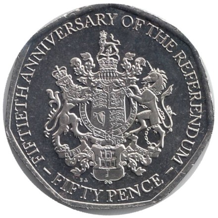 Монета 50 пенсов. 2017 год, Гибралтар. 50 лет референдуму. (BA). Монета 50 пенсов. 2017 год, Гибралтар. 50 лет референдуму. (BA).