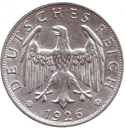 Монета 2 рейхсмарки. 1926 год (G), Веймарская республика. Монета 2 рейхсмарки. 1926 год (G), Веймарская республика.