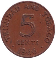 Монета 5 центов. 1966 год, Тринидад и Тобаго. Монета 5 центов. 1966 год, Тринидад и Тобаго.
