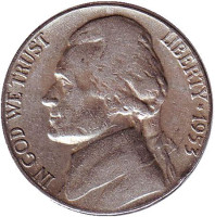 Джефферсон. Монтичелло. Монета 5 центов. 1953 год, США.