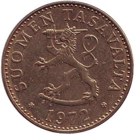 Монета 50 пенни. 1972 год, Финляндия.