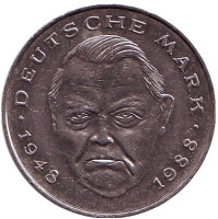 Людвиг Эрхард. Монета 2 марки. 1988 год (J), ФРГ.