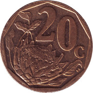 Монета 20 центов. 2013 год, ЮАР. Цветок протея. Монета 20 центов. 2013 год, ЮАР. Цветок протея.