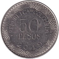 Монета 50 песо. 2019 год, Колумбия.