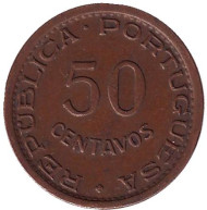 Монета 50 сентаво. 1953 год, Ангола в составе Португалии. Монета 50 сентаво. 1953 год, Ангола в составе Португалии.