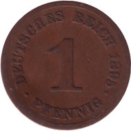Монета 1 пфенниг. 1895 год (А), Германская империя. Монета 1 пфенниг. 1895 год (А), Германская империя.