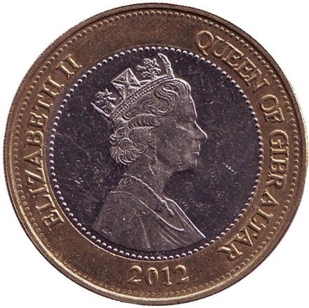 Монета 2 фунта. 2012 год, Гибралтар. Трафальгарское сражение.