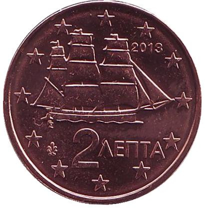 Монета 2 цента. 2013 год, Греция.