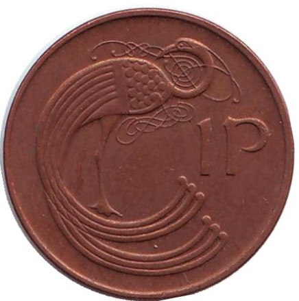 Монета 1 пенни. 1988 год, Ирландия. (Магнитная) Птица. Ирландская арфа.