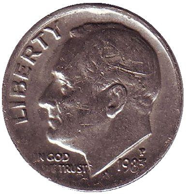 Монета 10 центов. 1983 (P) год, США. Рузвельт.