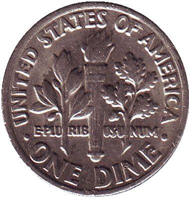 Монета 10 центов. 1983 (P) год, США. Рузвельт.