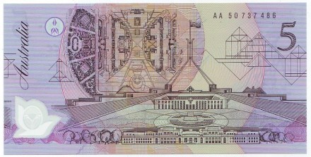 Банкнота 5 долларов. 1992 год, Австралия. (Серия "AA") Банкнота 5 долларов. 1992 год, Австралия. (Серия "AA")