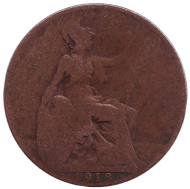 Монета 1/2 пенни. 1918 год, Великобритания. Монета 1/2 пенни. 1918 год, Великобритания.