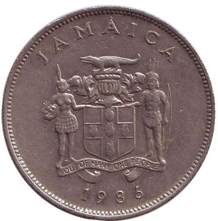 Монета 25 центов. 1986 год, Ямайка. Монета 25 центов. 1986 год, Ямайка.