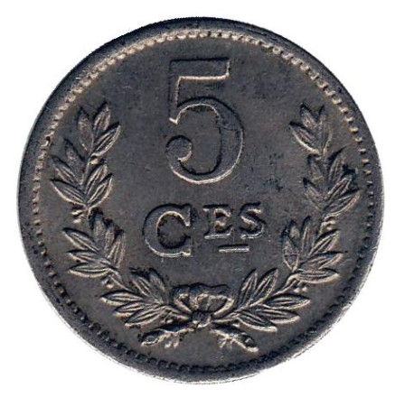 Монета 5 сантимов. 1924 год, Люксембург.