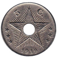 Монета 5 сантимов. 1919 год, Бельгийское Конго.