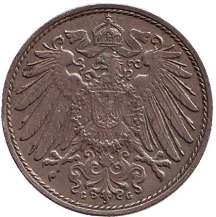 Монета 10 пфеннигов. 1900 год (G), Германская империя.