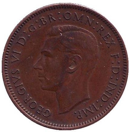 Монета 1 фартинг. 1940 год, Великобритания. Крапивник. (Птица).