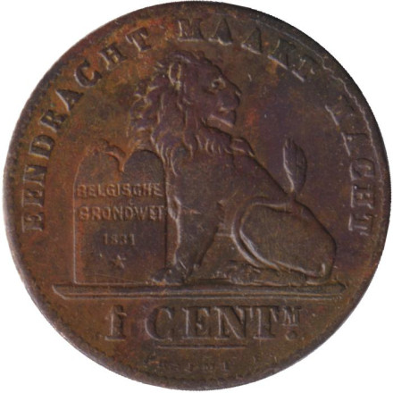 Монета 1 сантим. 1899 год, Бельгия. (Der Belgen)