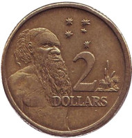 Монета 2 доллара. 1997 год, Австралия. Старейшина аборигенов. Монета 2 доллара. 1997 год, Австралия. Старейшина аборигенов.