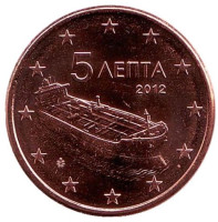 Монета 5 центов. 2012 год, Греция.